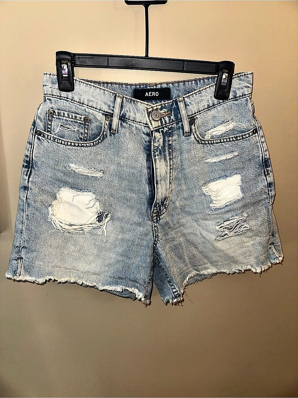 AERO High Rise Curvy Mom Short Distressed Jean Shorts in Blue